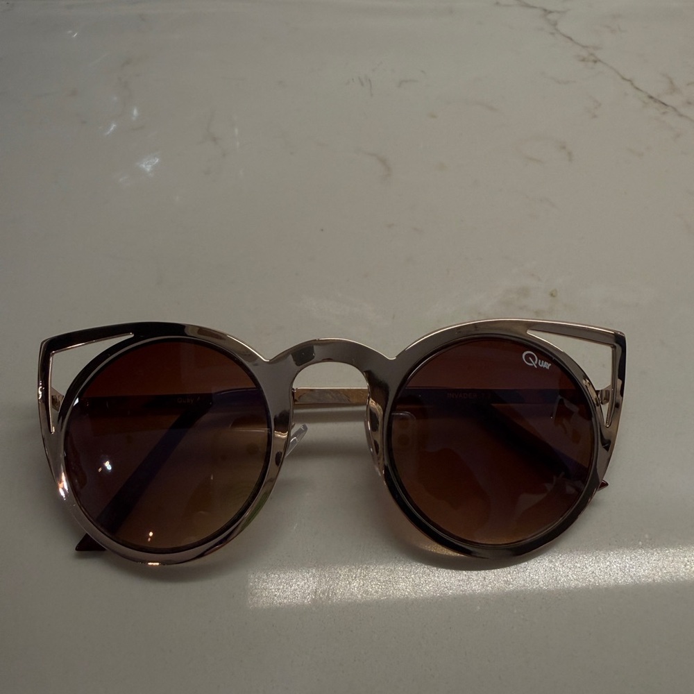 Quay Cat eye Brown Sunglasses with gold frame